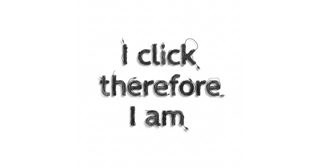 Artistic text design featuring the phrase "I click therefore I am" relevant to channel management.