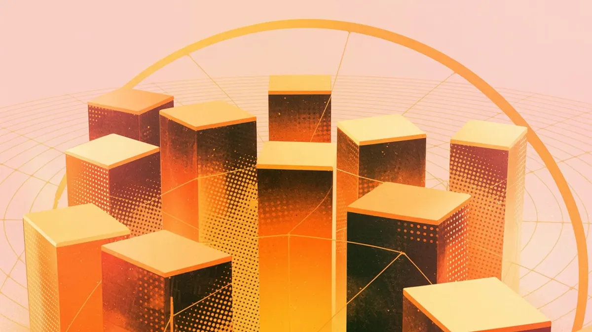 Overlapping concentric arcs radiate outward from multiple competing focal points arranged asymmetrically across the field, none centered, each generating its ow