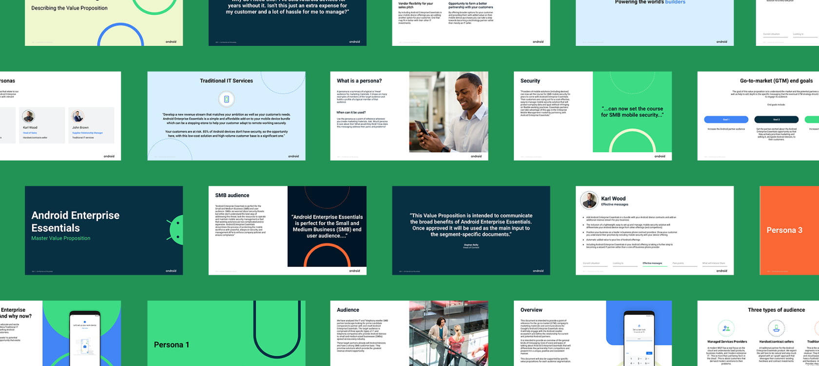 Value proposition assets for Google Android Enterprise Essentials campaign.